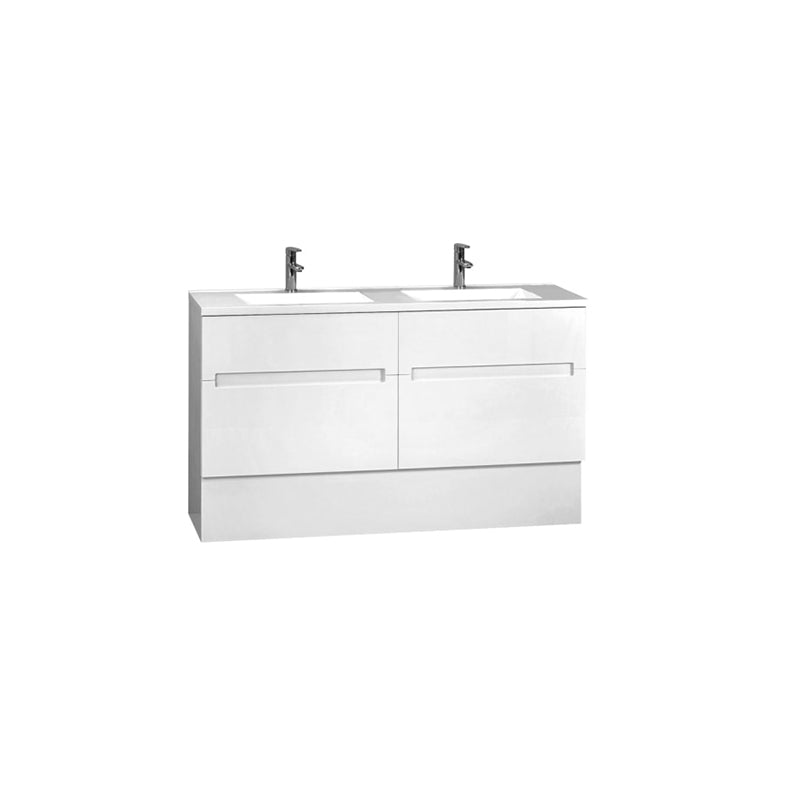BELLA 1500 Wall Hung Vanity with Double Bowl Ceramic Top 1 Tap Hole 2 Soft Closing Drawers White Gloss Finish 1490x455x600mm
