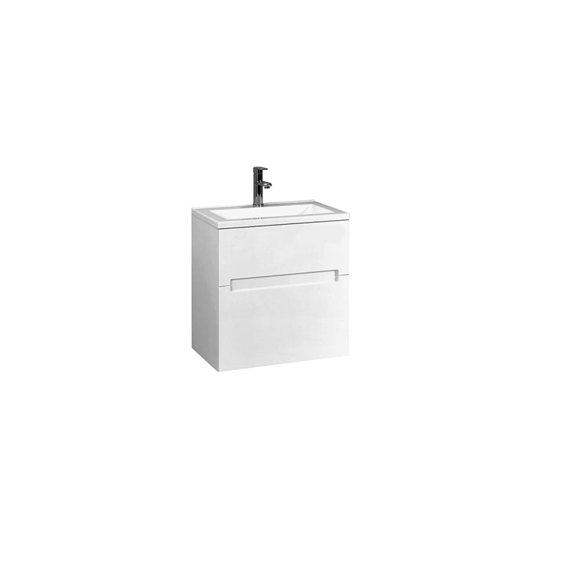 BELLA Wall Hung Vanity Ceramic Top 1 Tap Hole 2 Soft Closing Drawers White Gloss Finish 590x455x600mm