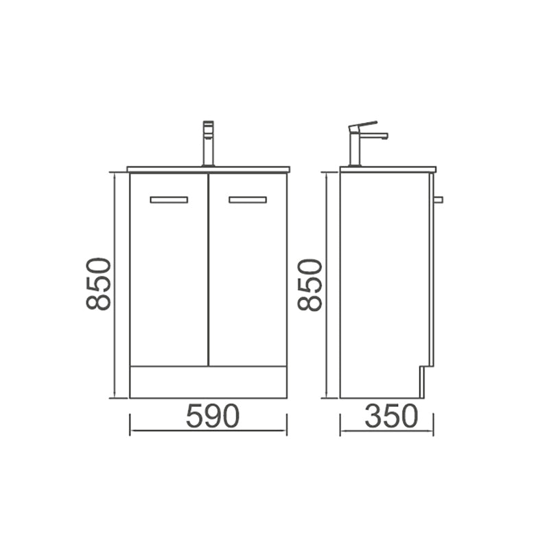 JUNIOR 600 Ceramic Top 1 Taphole 2 Soft Close Doors White Gloss Finish 590x850x350mm