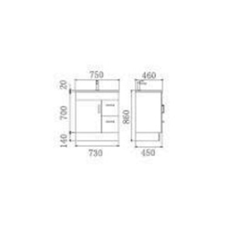 KENO 750 Ceramic Top 1 Taphole 1 Door, 2 Drawers (L or RH Available) 730x860x450mm