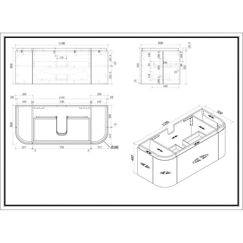 MILAN 1200 Wall Hung Vanity with Stone Top 1190x500x460mm