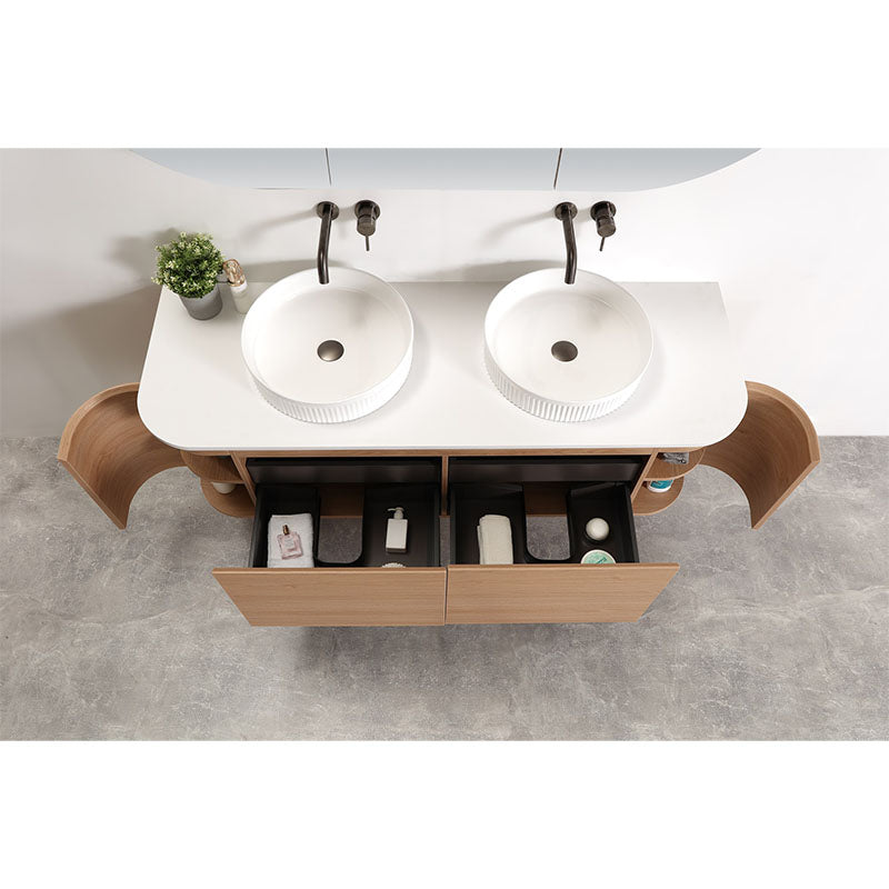 MILAN 1500 Wall Hung Vanity Double Bowls with Stone Top 1490x500x460mm