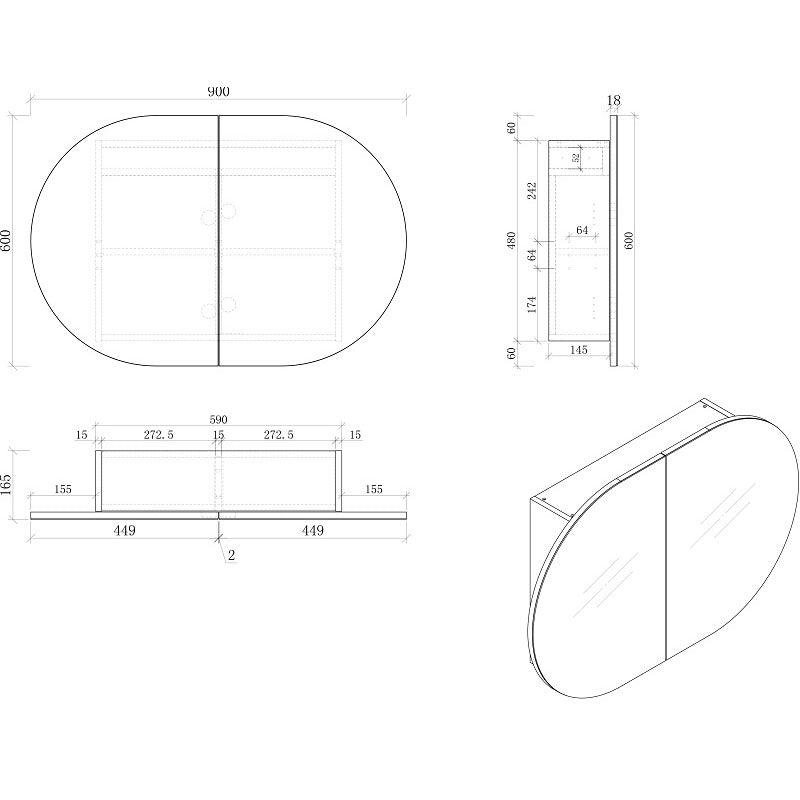MILAN 900 Wall Hung Vanity with Stone Top 890x500x460mm