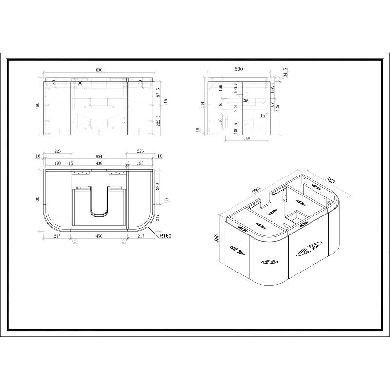 MILAN 900 Wall Hung Vanity with Stone Top 890x500x460mm