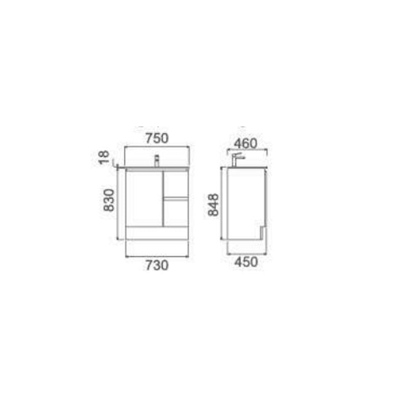 NUTROLUX 750 Vanity with Ceramic Top - LHD or RHD 730x848x450mm