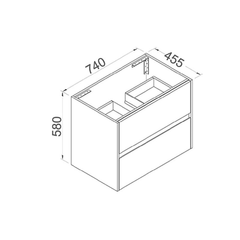 NUTRO 750 Wall Hung Vanity with Ceramic Top 740x580x455mm