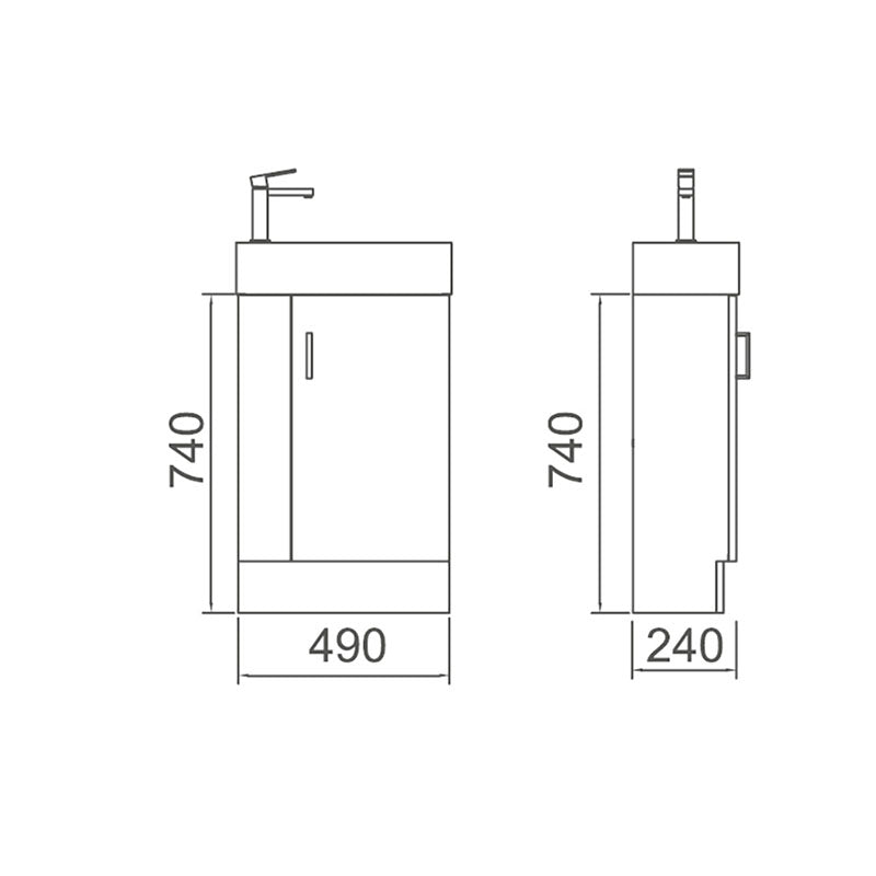 PICCOLO 50 Vanity with Ceramic Top 490x740x240mm