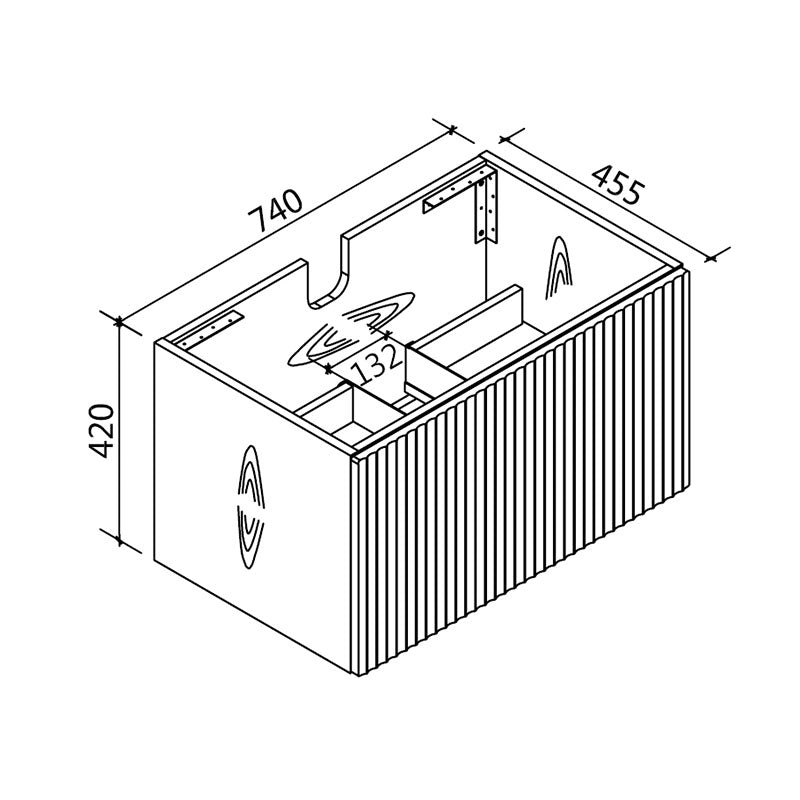 VIVO 750 Wall Hung Vanity with Ceramic Top 740x420x455mm
