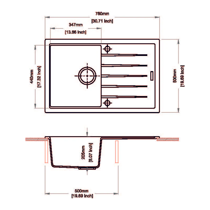 Carysil Vivaldi Single Bowl with Drainer Granite Kitchen Sink White 780x500x205mm