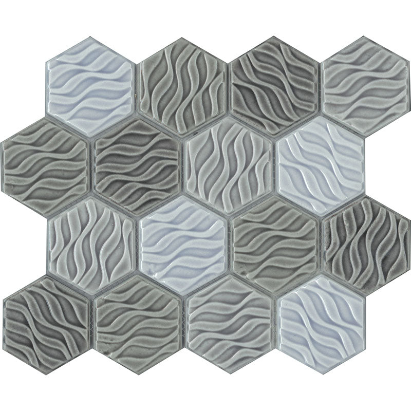 WAVE GREY MIX HEXAGON GLOSS 73X73