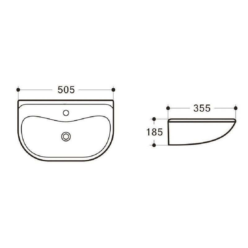 MOBI Wall Hung Basin with Brackets Gloss White 505x355x185mm