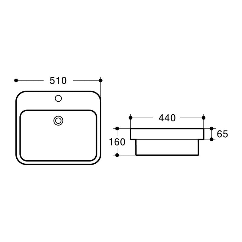COCO Half Insert Basin Gloss White 510x440x160mm