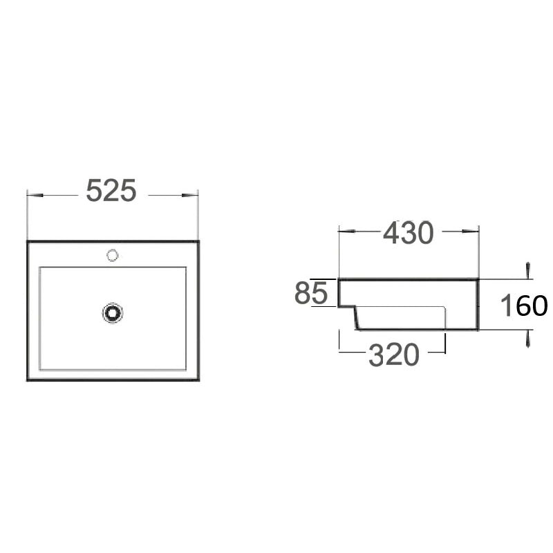FABBRIS II Semi Recess Basin Gloss White 525x430x160mm