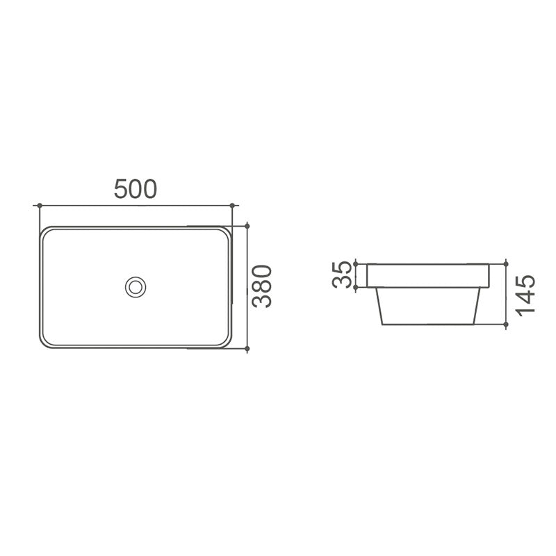 MILAN 500mm Insert Rectangular Basin Gloss White 500x380x145mm