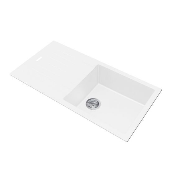 Granite Quartz Stone Kitchen Sink with drainboard Top/Undermount White 1000x500x200mm