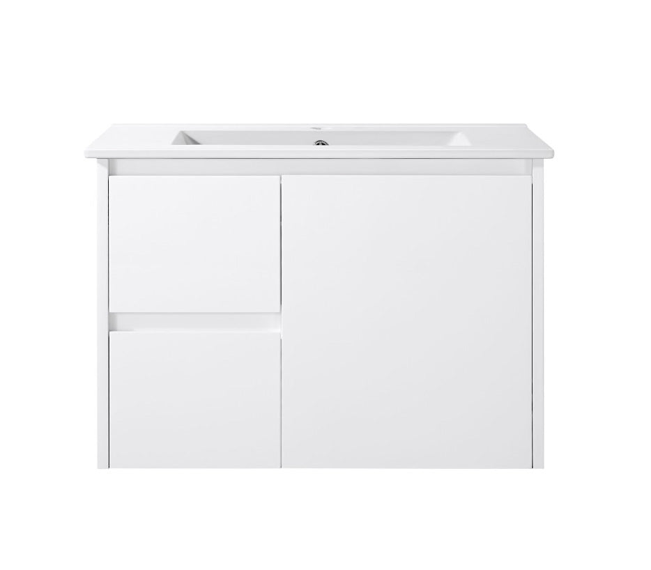 Sierra(Hung) Series Gloss White Overall 730X355X520mm VANITY SET With Ceramic Slimline Top (UV32) Left