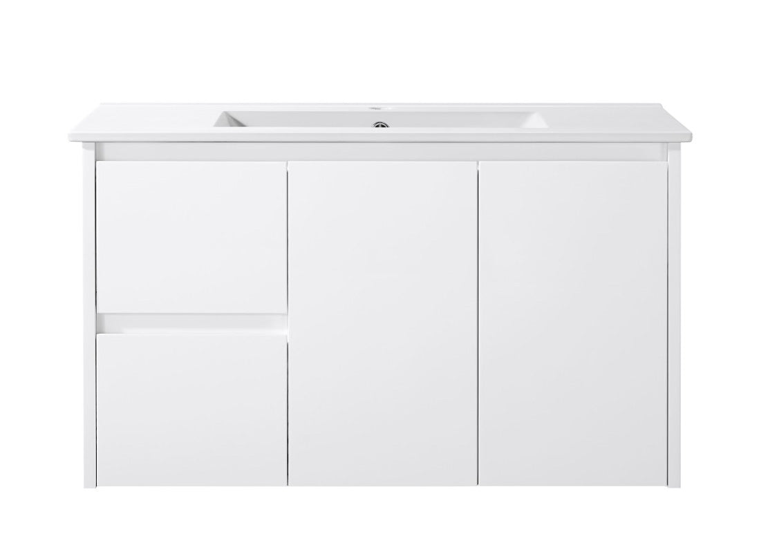 Sierra(Hung) Series Gloss White Overall 880X355X520mm VANITY SET With Ceramic Slimline Top (UV32) Left