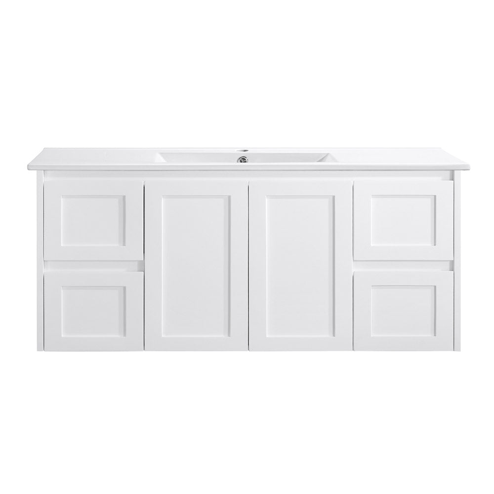 Vintage (Hung) Series Single Bowl Matt White Overall 1200mm Vanity Set With Flat Stone Bench Top