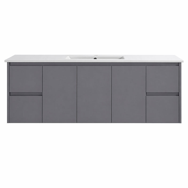 Moddoo(Hung) Series Single Bowl Matt Grey Overall 1480x455x520mm Vanity Set With Ceramic Slimline Top (UV31)