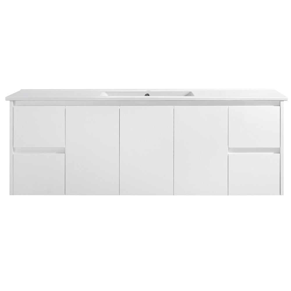 Moddoo(Hung) Series Single Bowl Gloss White Overall 1480x455x520mm Vanity Set With Ceramic Slimline Top (UV31)
