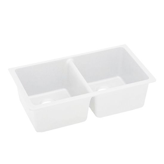 Kitchen Sink Granite Stone Under Mount Double Bowls White 838x476x241mm