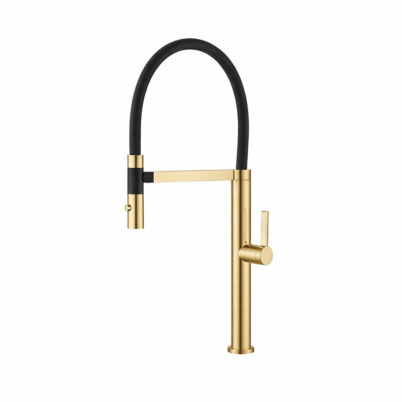 ROMEO Brushed Brass Sink Mixer with Black Hose