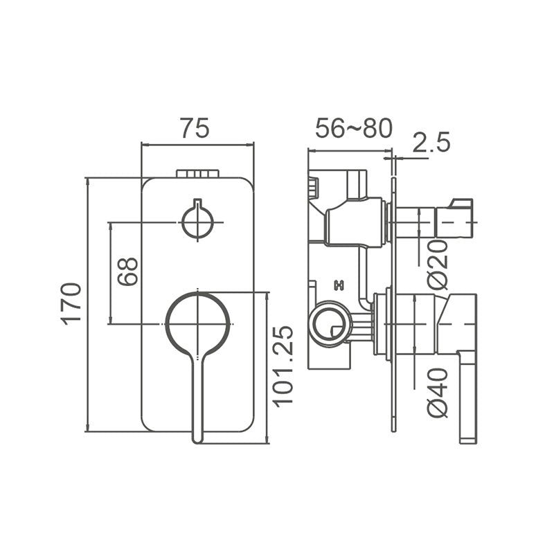 KENZO Shower Mixer with Diverter in Matte Black