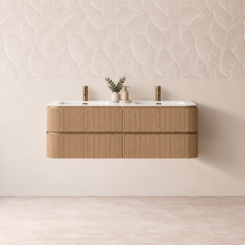 Windsor Series Wall Hung Vanity Coastal Oak Double Bowls 1480x455x540mm Cabinet Only