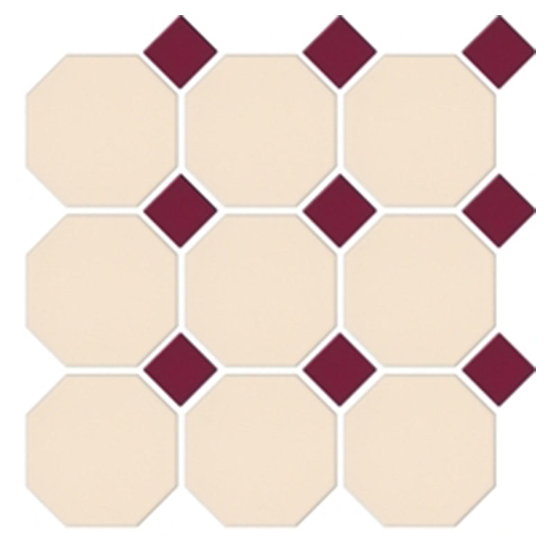 MATT CREAM OCTAGON MATT BURGUNDY DOT 97X97
