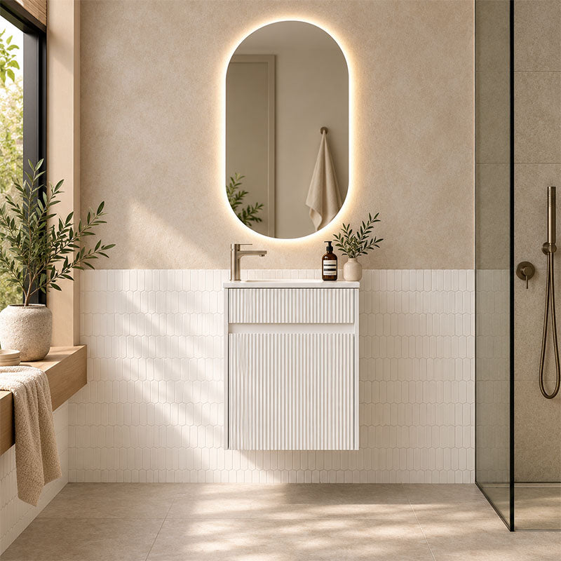 York Collection Wall Hung Vanity Matt White 453x247x540mm With Gloss White Ceramic Top