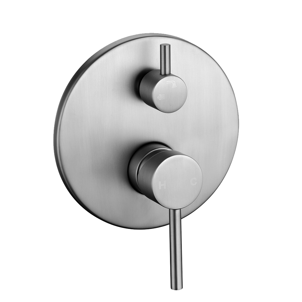 LUCID PIN Series Round Wall Mixer with Diverter (color up) Brushed Nickel