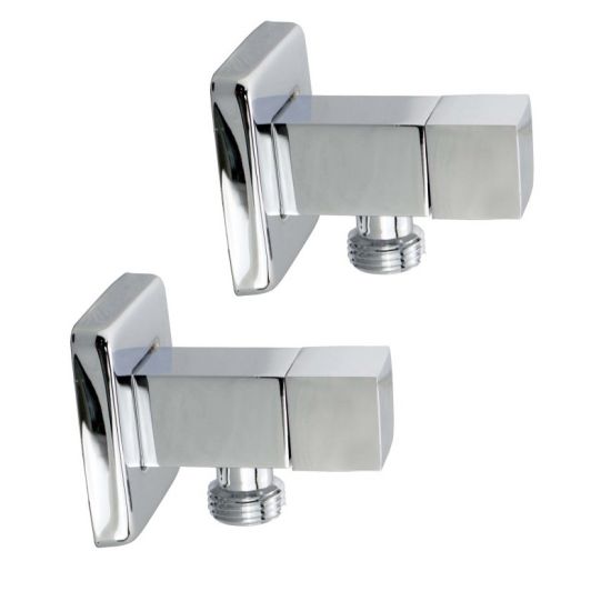 Bathroom Square 1/4 Turn Washing Machine Stop Taps (One Pair) Chrome