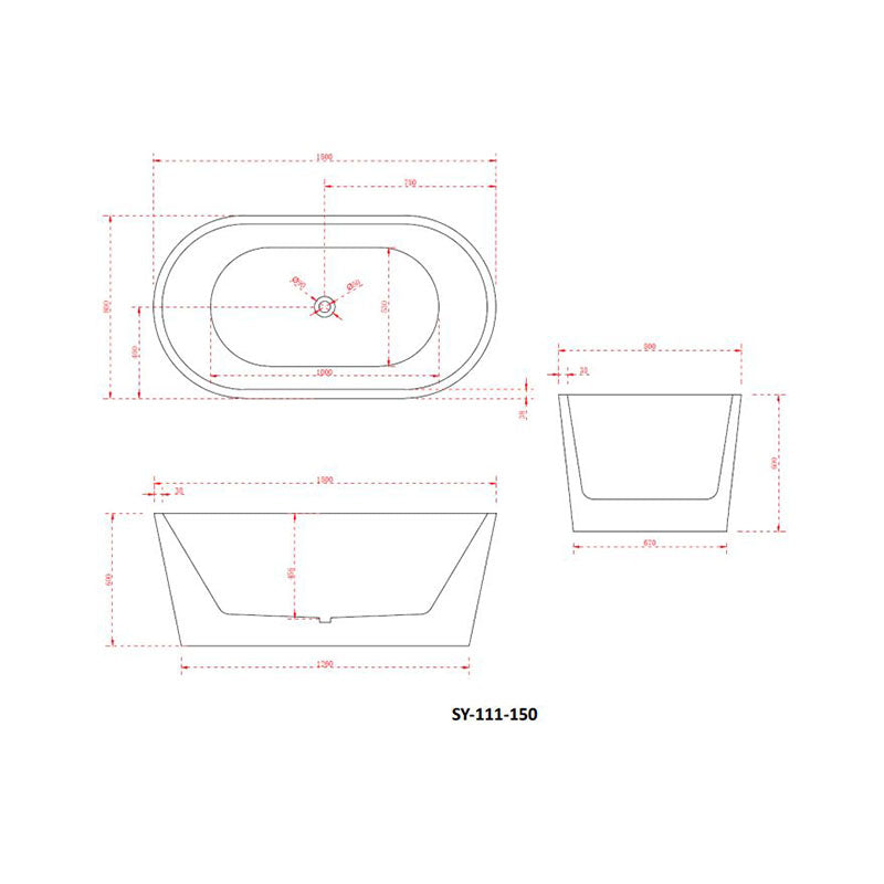 Charming Freestanding Bathtub 1500x800x600mm