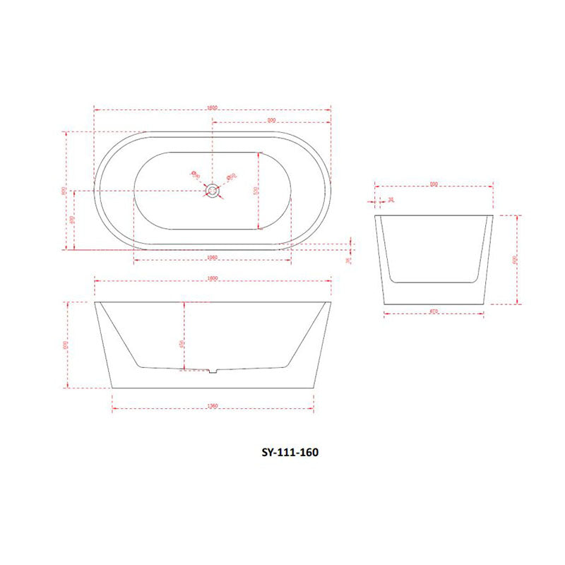 Charming Freestanding Bathtub 1600x800x600mm