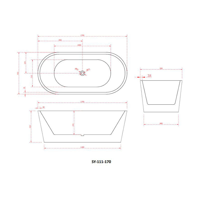 Charming Freestanding Bathtub 1700x800x600mm