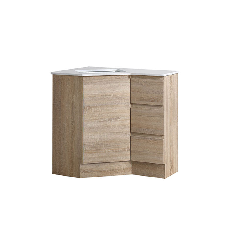 Corner Series (PC60) Natural Timber 580x880x820mm Back to Corne Vanity with Stone Top & Ceramic Undermount Basin