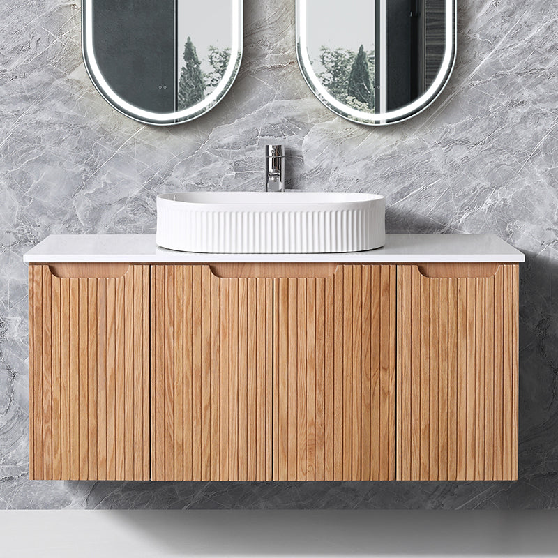 Duplex Collection Series Wall Hung Double Bowl Rosewood 1480×455×520mm Vanity with Flat Stone Bench Top Only