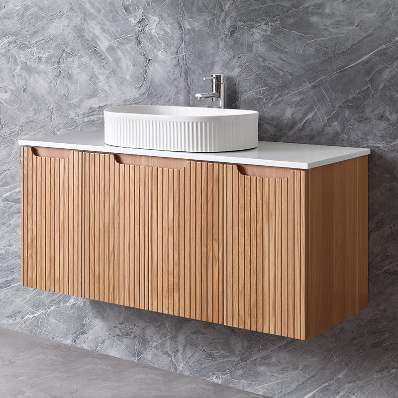 Duplex Collection Series Wall Hung Double Bowl Rosewood 1480×455×520mm Vanity with Flat Stone Bench Top Only