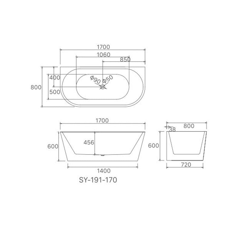 Hannah Freestanding Bathtub - Back To Wall 1700x800x600mm