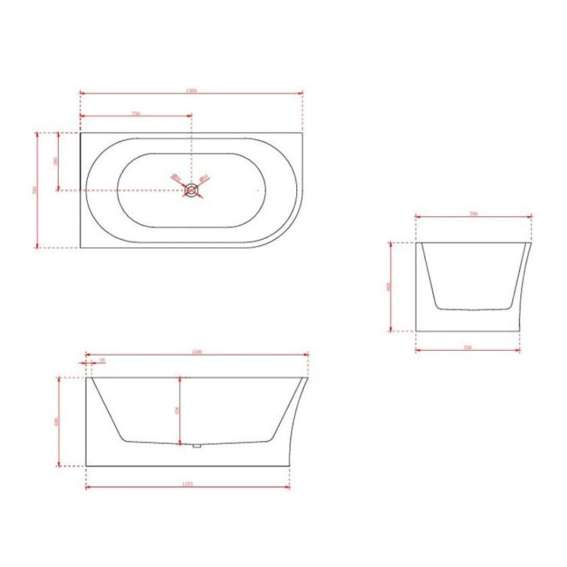 Harper Freestanding Bathtub Back To Corner (L/R) 1500x780x600mm
