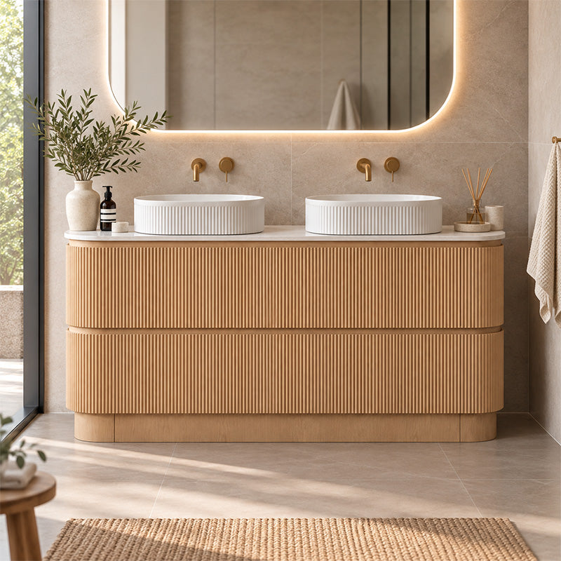 Kingsley Series Free Standing Vanity Coastal Oak Double Bowl 1480x455x855mm Cabinet Only