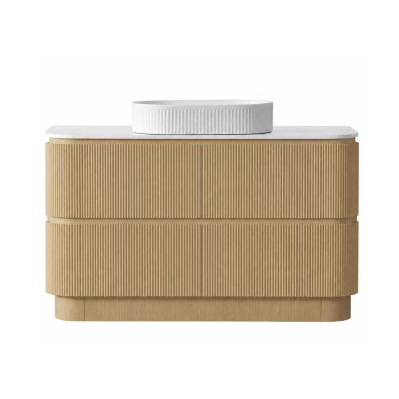 Kingsley Series Free Standing Vanity Coastal Oak Single Bowl 1480x455x855mm With Flat Stone Top