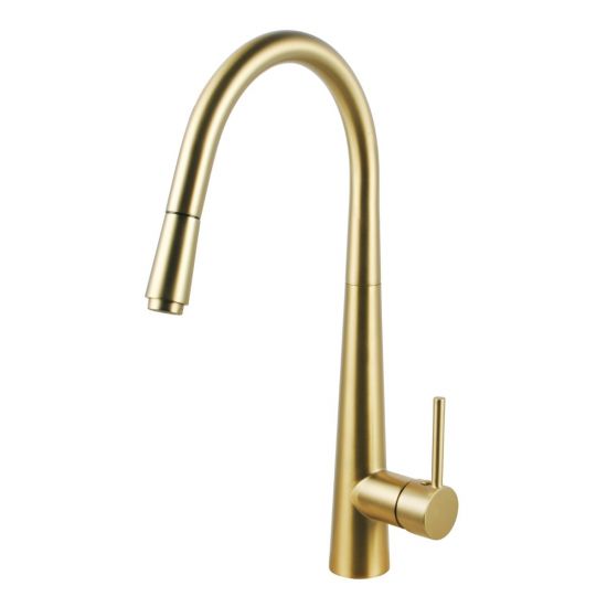 Pentro Brushed Yellow Gold Round Pull Out Kitchen Mixer