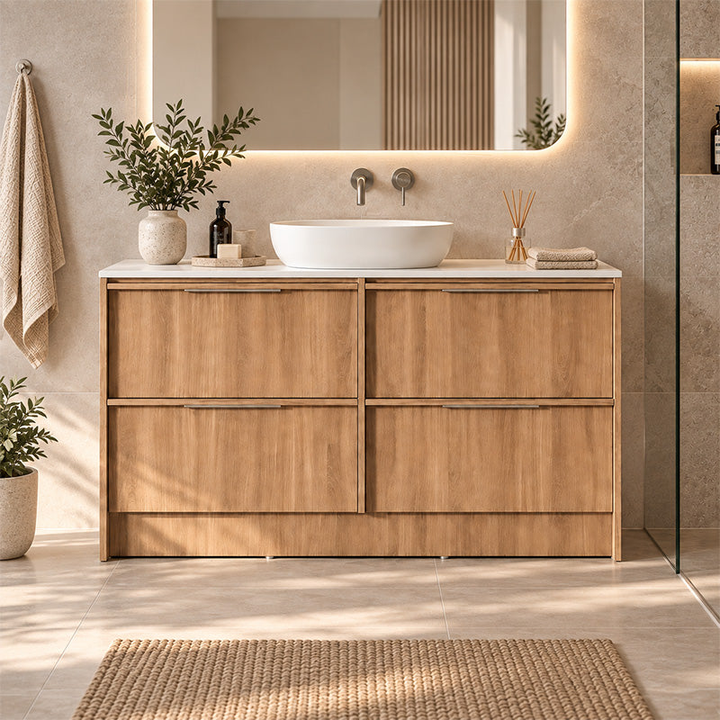 Noma Series Free Standing Vanity Natural Timber Single Bowl 1480x455x855mm Cabinet Only