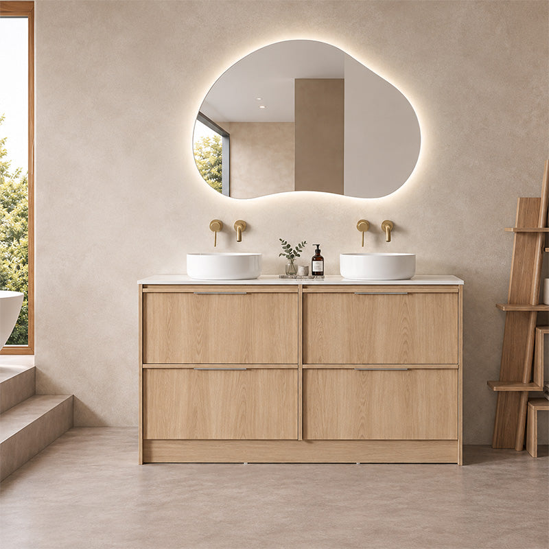 Noma Series Free Standing Vanity Natural Timber Double Bowls 1480x455x855mm Cabinet Only