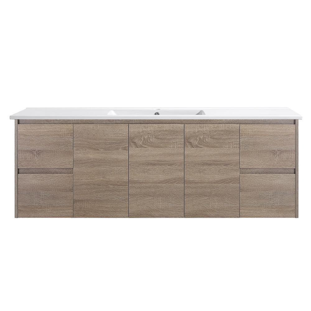 Oakdoo Wall Hung Prime Oak Vanity Set 1500mm Undermount Stone Top Double Bowl