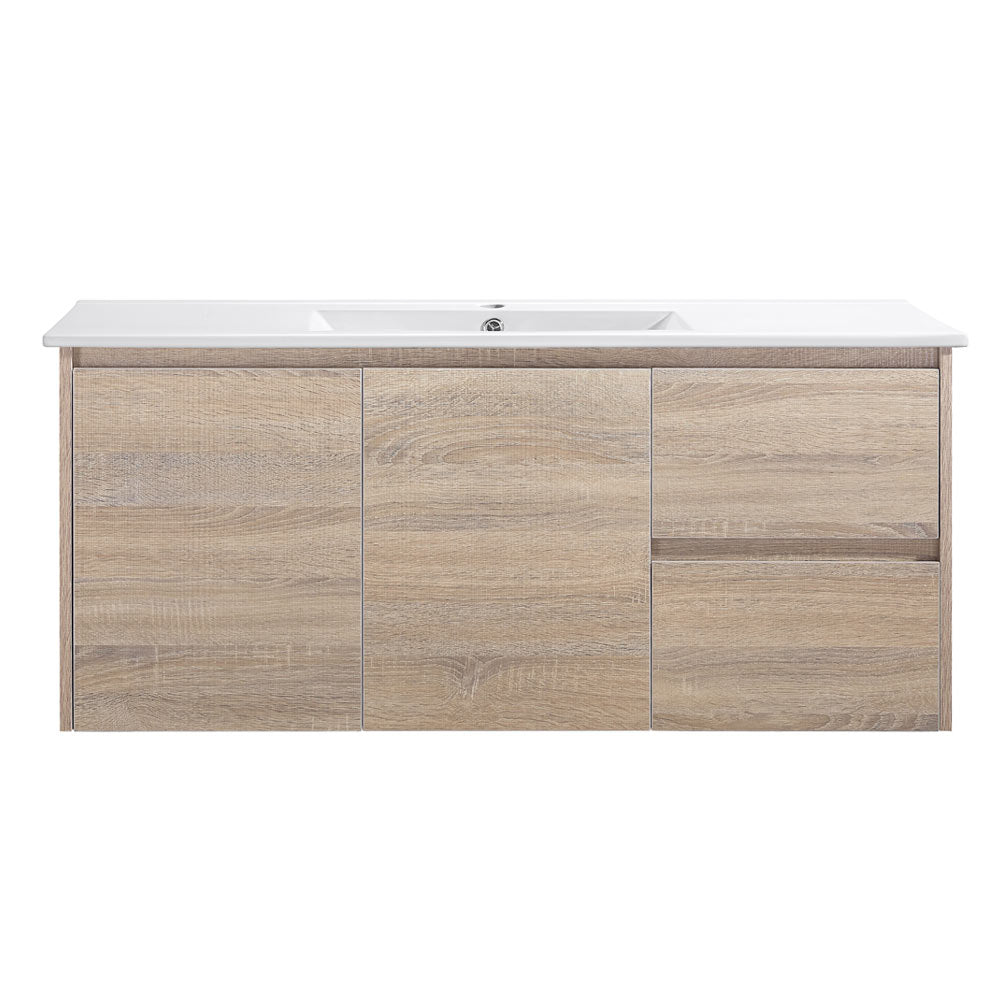 Oakdoo Wall Hung Prime Oak Vanity Set 1200mm Undermount Stone Top Double Bowl