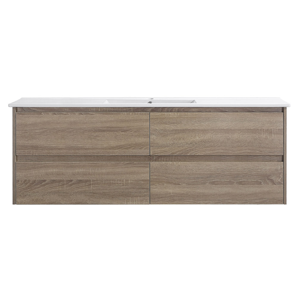 Oakdra Wall Hung Prime Oak Vanity Set 1500mm Ceramic Basin Top Double Bowl