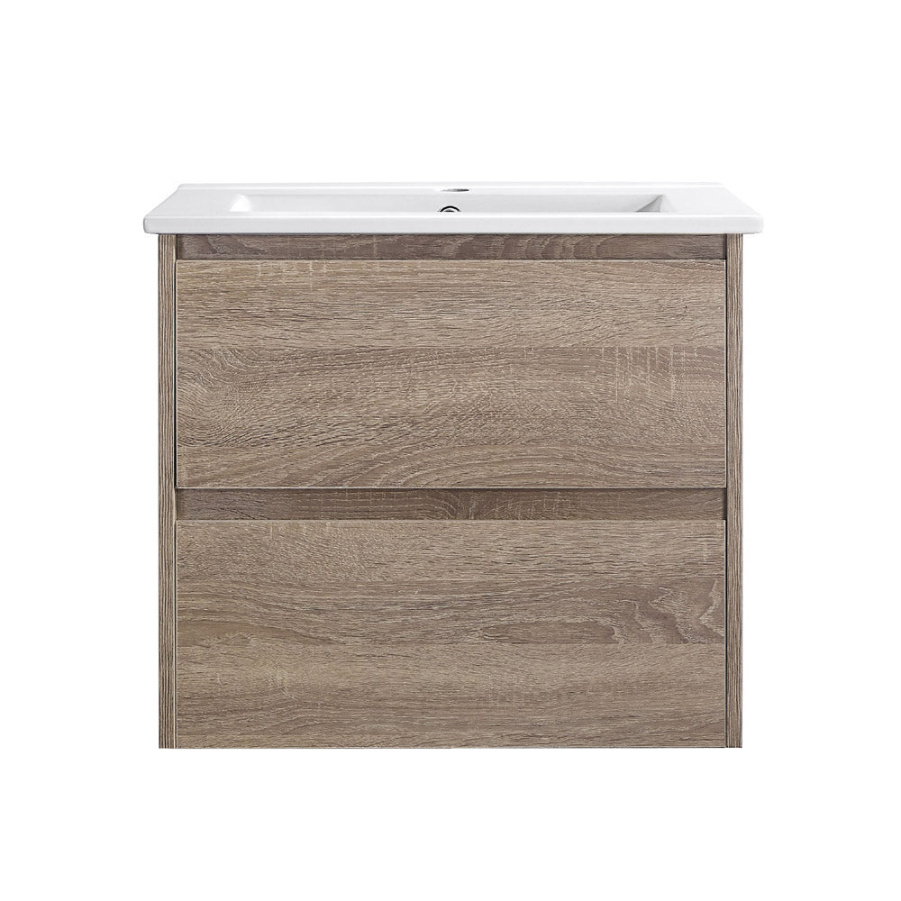 Oakdra Wall Hung Prime Oak Vanity Set 600mm Undermount Stone Top Single Bowl