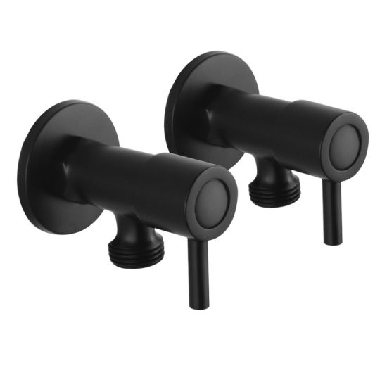 Bathroom Round 1/4 Turn Washing Machine Stop Taps (one pair) Black